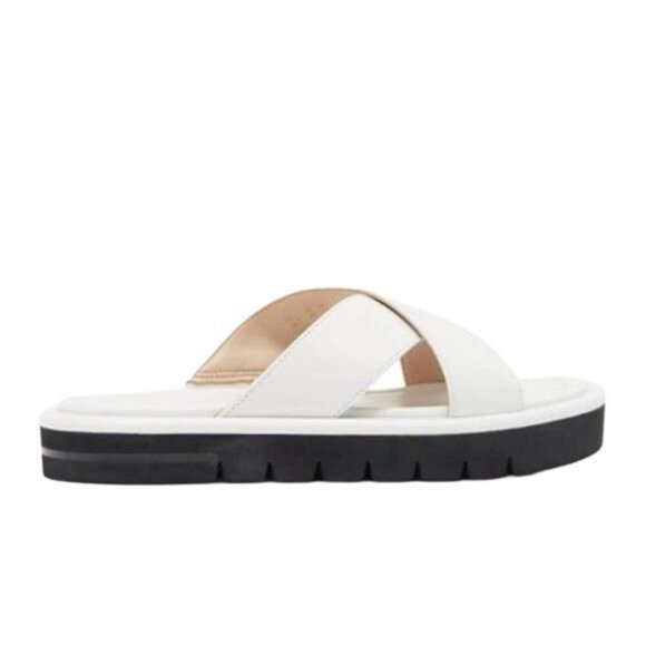 Stuart Weitzman Elodie Leather Crisscross Slide Sandal in White Size 10 - Picture 9 of 9